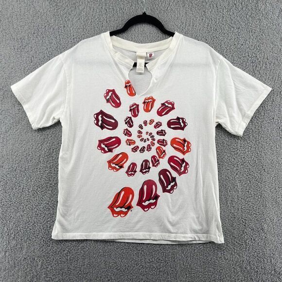 H&M Rolling Stones Shirt Womens Size Medium White Red Band Tee - Picture 1 of 11